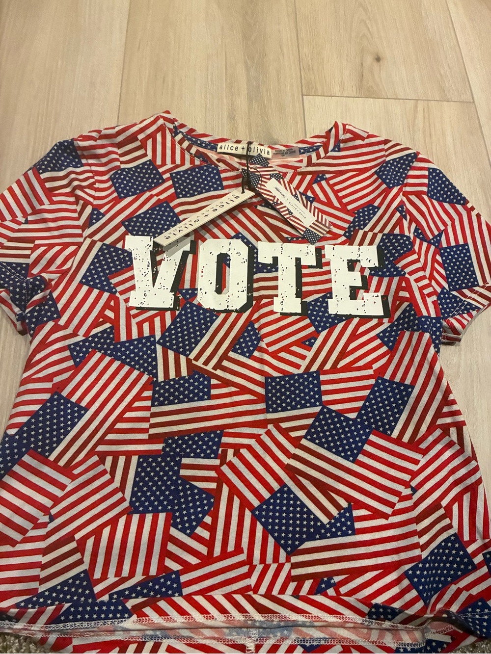Alice + Olivia Red, White, Blue Flag Print Tee